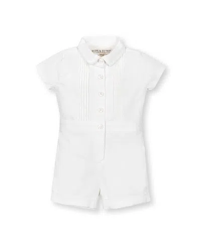 Hope & Henry Unisex Short Sleeve Linen Pintuck Button Front Romper - Baby