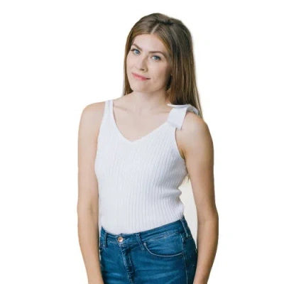 Hope & Henry V-neck Rib Knit Tank With Bow In White Rib