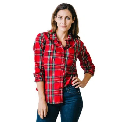 Hope & Henry Poplin Classic Fit Shirt In Red Holiday Tartan