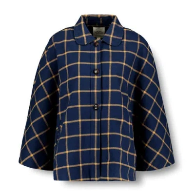 Hope & Henry Woven Cape With Button Front In Navy Windowpane