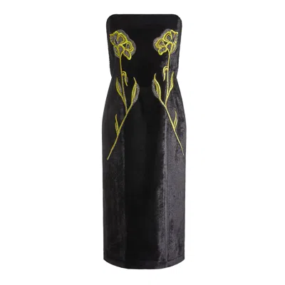 Hope & Ivy Women's Black The Cami Embroidered Velvet Sleeveless Midi Pencil Dress