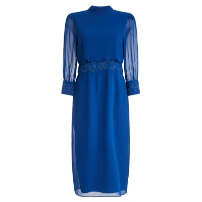 Hope & Ivy Women's Blue The Pauline Embellished High Neck Pencil Dress With Beaded Bust