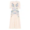 Hope & Ivy Women's Neutrals The Celia Embroidered Puff Sleeve Front Button Midi Dress In White