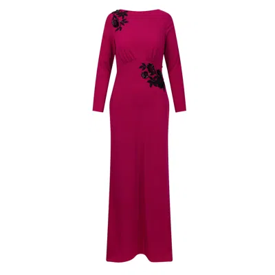 Hope & Ivy Women's Pink / Purple The Eli Cowl Back Maxi Dress With Contrast Beading And Embellishment In Pink/purple