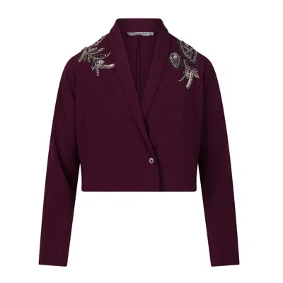 Hope & Ivy Women's Pink / Purple The Ezra Embellished Cropped Co-ord Blazer With Metallic Beading In Pink/purple