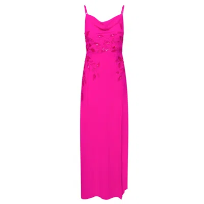 Hope & Ivy Cowl Neck Embellished Maxi Dress In Bright Pink
