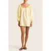 Hope And May Nia Cotton Linen Smock Mini Dress In Yellow