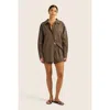 Hope And May Pacific Stripe Cotton Boxer Short In Chestnut Stripe