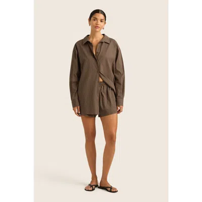 Hope And May Pacific Stripe Cotton Boxer Short In Chestnut Stripe