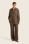 Hope And May Pacific Stripe Cotton Wide Leg Pant In Chestnut Stripe
