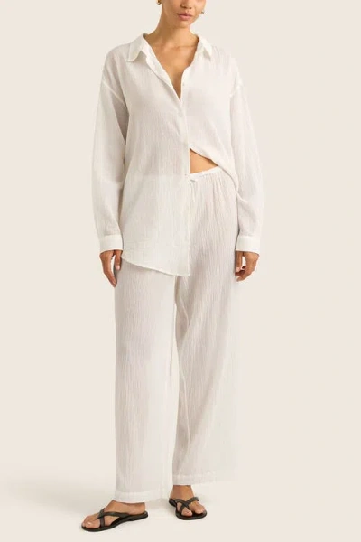 Hope And May Soli Cotton Wide Leg Drawstring Pant In White