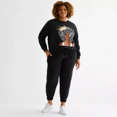 Hope & Wonder Black History Month Queen Womens Cuffed Mid Rise Classic Fit Plus Fleece Jogger Pant