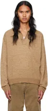 Hope Beige Preppy Polo Sweater In Soft Beige Melange