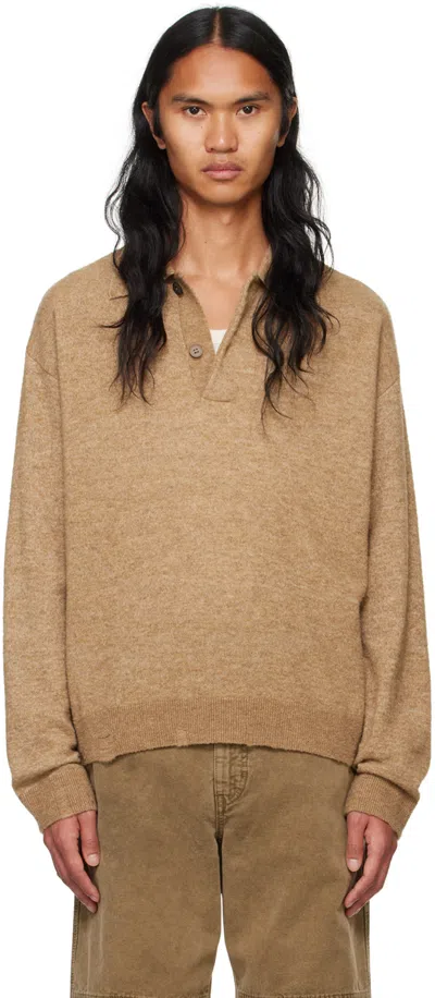 Hope Beige Preppy Polo Sweater In Soft Beige Melange
