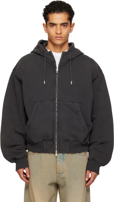 Hope Black Oversized Zip-up Hoodie In Gray