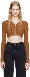 Hope Brown Cropped Cardigan In Brown Shiny Rayon