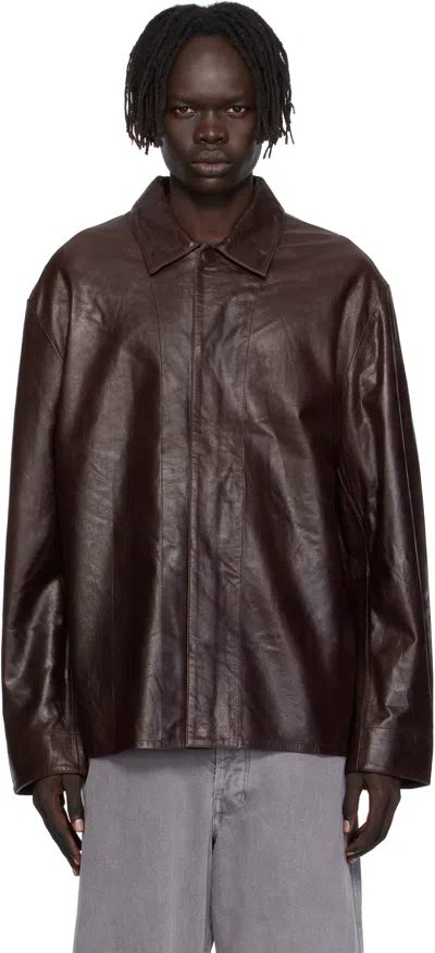 Hope Brown Relaxed Leather Overshirt