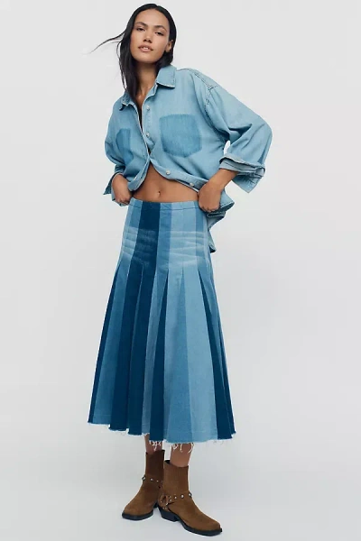 Hope For Flowers By Tracy Reese Denim Patchwork Midi Skirt In Blue