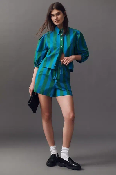 Hope For Flowers By Tracy Reese Elbow-sleeve Button-front Shirt Top In Blue