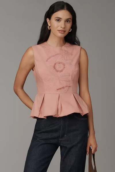 Hope For Flowers By Tracy Reese Embroidered Peplum Top In Pink