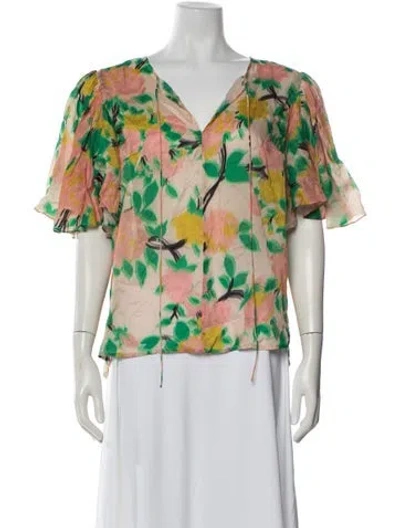Pre-owned Hope For Flowers By Tracy Reese Floral Print V-neck Blouse W/ Tags In Multi