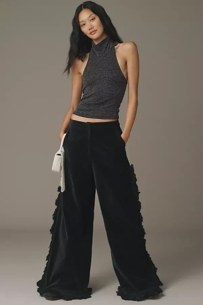 Hope For Flowers By Tracy Reese Fringed Velvet Trousers Pants In Black