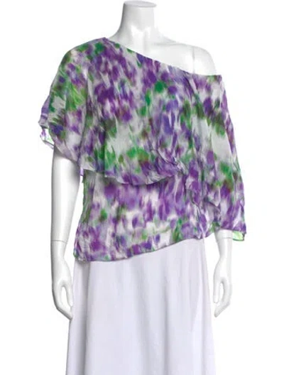 Pre-owned Hope For Flowers By Tracy Reese Printed Bateau Neckline Blouse In Purple
