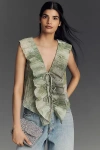 Hope For Flowers By Tracy Reese Short-sleeve Deconstructed Tuxedo Blouse In Green