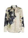 Hope For Flowers Frilled Button Down Top In Black Calla Lillies In Multi