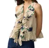 Hope For Flowers Frilled Shell Top In Navy Tossed Floral In Multi
