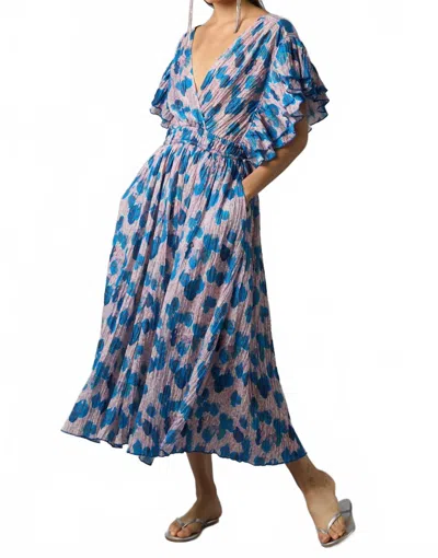 Hope For Flowers Goddess V-neck Midi Dress In Blue Leaves In Multi