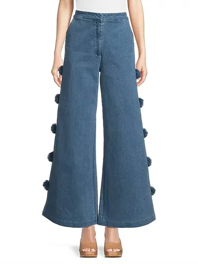 Hope For Flowers Pom Pom Trouser In Med Wash In Blue
