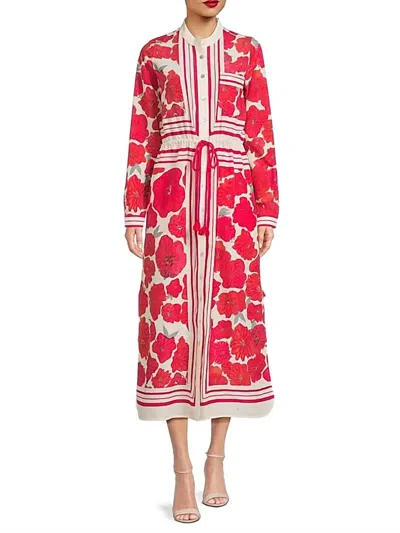 Hope For Flowers Scattered Poppy Drawstring Shirtdress In Red