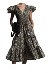 Hope For Flowers Shirred Bodice Tiered Peasant Midi Dress In Neutral Leopard In Animal Print