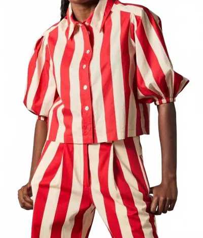 Hope For Flowers Tucked Sleeve Shirt In Red Awning Stripe In Multi