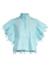 HOPE FOR FLOWERS WOMEN'S POM-POM COTTON PLEATED BLOUSE