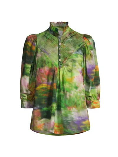Hope For Flowers Women's Watercolor Smocked Shirt In Neutral