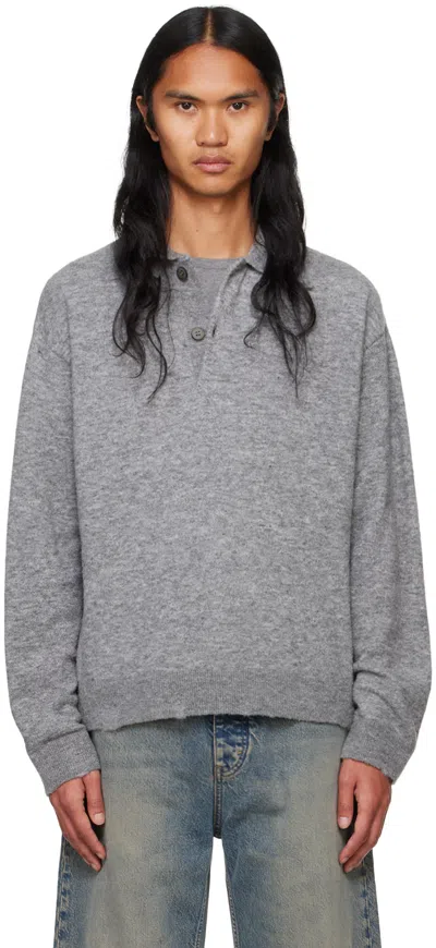 Hope Gray Preppy Polo Sweater In Soft Grey Melange