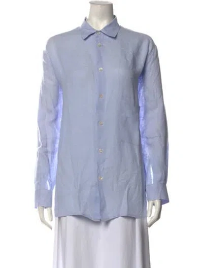 Pre-owned Hope Linen Long Sleeve Button-up Top In Blue