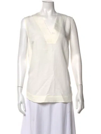 Pre-owned Hope Linen V-neck Top In White
