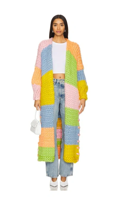 Hope Macaulay Groovy Chunky Knit Maxi Cardigan In Sage,blue