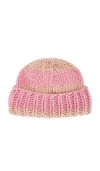 Hope Macaulay Pink & Cream Chunky Knit Beanie In Pink