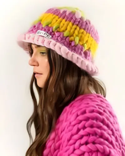 Hope Macaulay Women's Stripe Mushroom Colossal Knit Hat In Pink/magenta/yellow/green In Multi