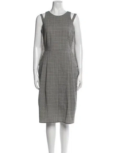 Pre-owned Hope Plaid Print Midi Length Dress In Gray