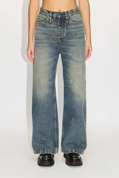 Hope Skid Wide-leg Flared Jeans In Mid Blue Dirty