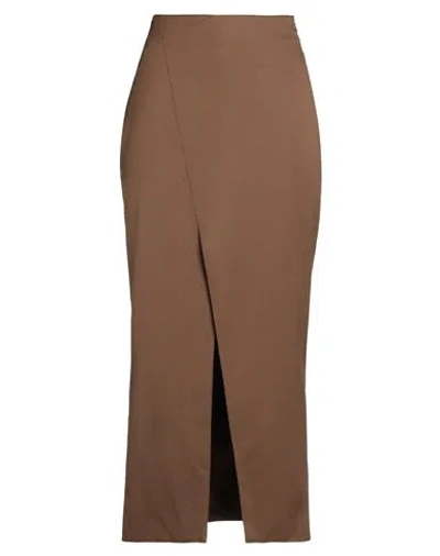Hope Stockholm Woman Maxi Skirt Brown Size 8 Polyester, Virgin Wool, Elastane