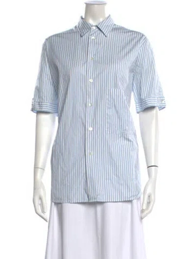 Pre-owned Hope Striped Short Sleeve Button-up Top In Blue