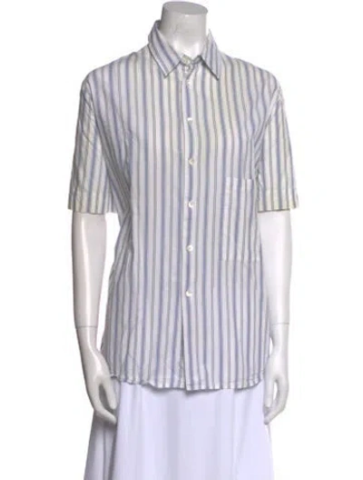 Pre-owned Hope Striped Short Sleeve Button-up Top In White