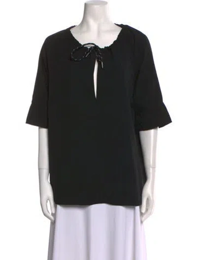 Pre-owned Hope Tie Neck Three-quarter Sleeve Blouse In Black
