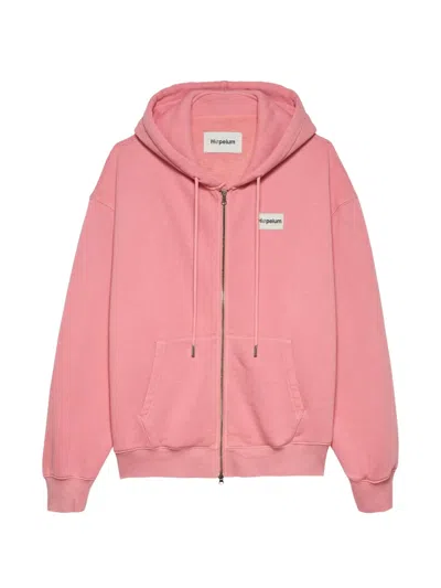 Hopeium Logo-patch Zip-up Hoodie In Pink